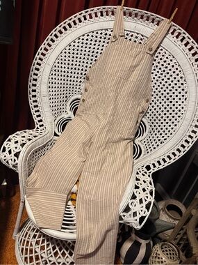 Wild Fable Beige Striped Cotton Overalls